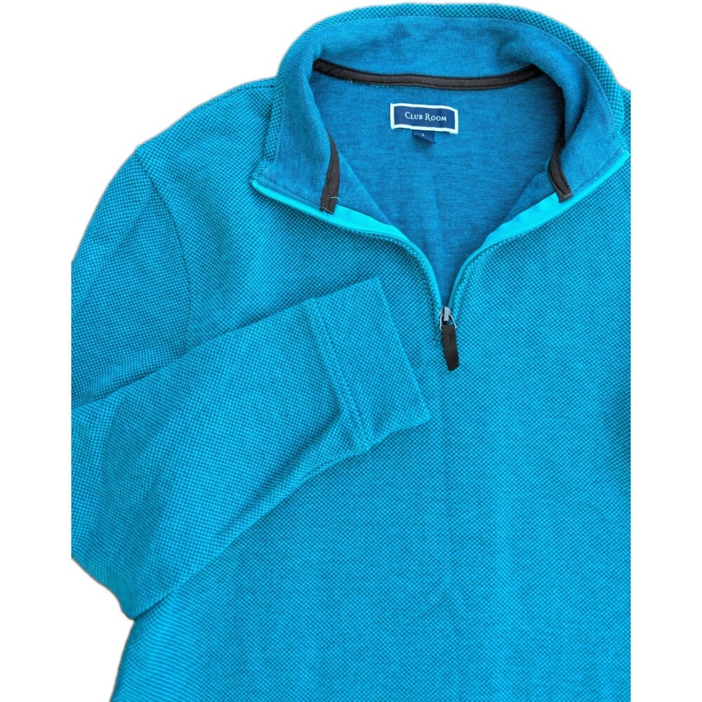 Turquoise Aqua Sweater CLUB ROOM Fleece Long Sleeves Black Grandpa Large